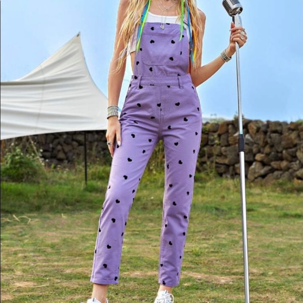 LILAC PURPLE OVERALLS w/ BLACK HEARTS